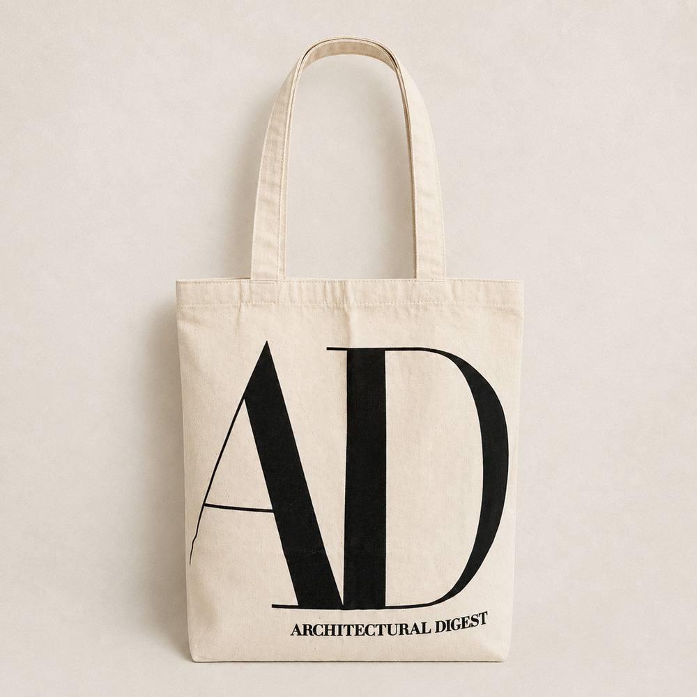 Architectural Digest Canvas Tote Bag Book Carry Handbag Beige Spell Out Washable
